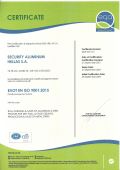 Security Aluminum Hellas SA is certified with the Quality Assurance Certificate ISO 9001 by E. Q. A. (European Quality Assurance) since July 2000 for the sale and production procedure of all its products.